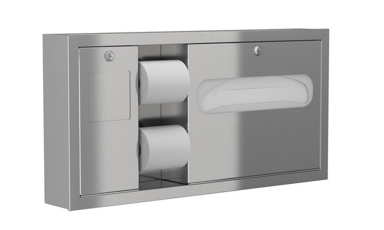 Bradley 5962-110000 - Surface Mounted Seat Cover Dispenser/Dual Roll Tissue Dispenser w/ Waste Receptacle Left