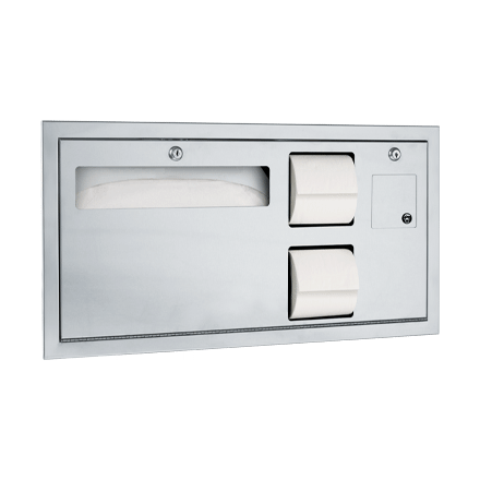 ASI-0487-R Toilet Seat Cover & Toilet Tissue Dispenser with Sanitary Napkin Disposal - Horizontal, ADA - Recessed