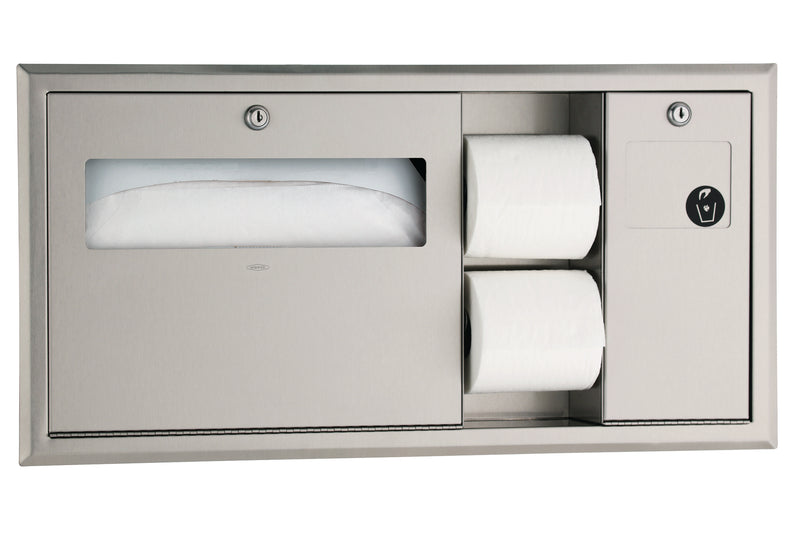 Bobrick B-3092 - ClassicSeries® Recessed-Mounted Toilet Tissue, Seat-Cover Dispenser and Waste Disposal