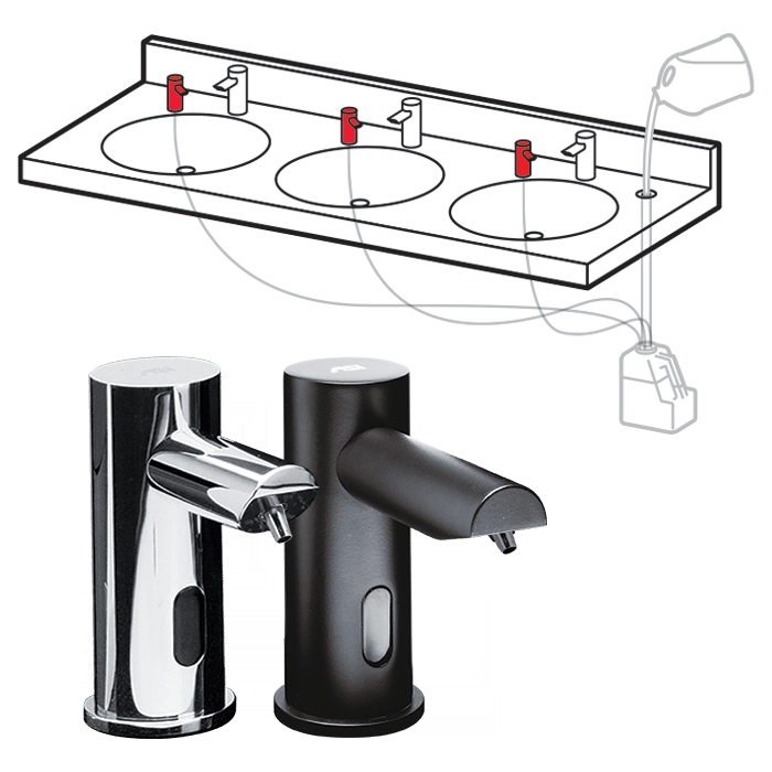 ASI 0390-41 - Matte Black EZ FILL™ Top Fill, Multi-Feed Liquid Soap Dispenser Heads