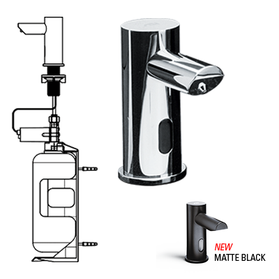 ASI-0391-1AC-41 - EZ Fill™ - Individual, STAND-ALONE LIQUID Soap Dispenser w/ 1 L Bottle - (AC Plug In) - MATTE BLACK