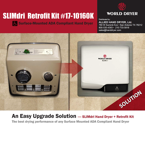 World Dryer - 17-10160K - SLIMdri® - Retrofit Kit Stainless steel, Brushed, Surface (ADA) Mount