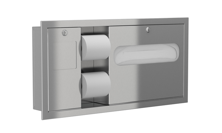 Bradley 5962-000000 - Surface Mounted Seat Cover Dispenser/Dual Roll Tissue Dispenser w/ Waste Receptacle Left